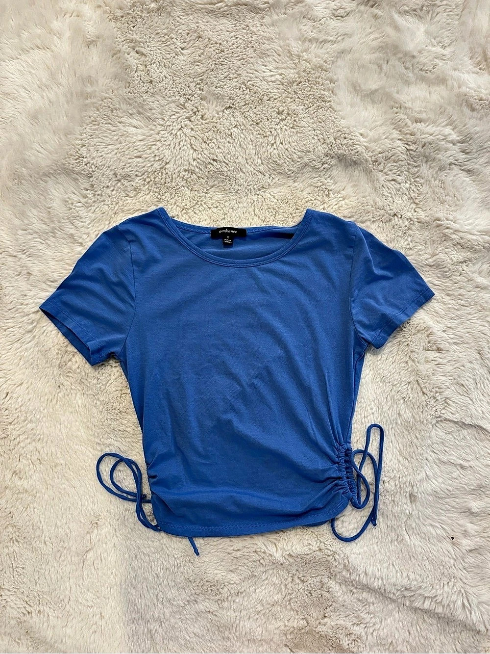 ambiance Blue Side-Tie Short Sleeve Top Size Medium